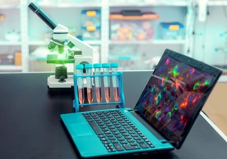 A computer on a table that can help record the grading of a biopsy- The grading system does not mean someone has mild celiac disease