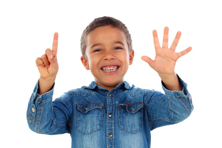 A boy holding up six fingers to indicate 6 reasons for a celiac disease test.
