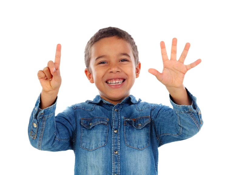 A boy holding up six fingers to indicate 6 reasons for a celiac disease test.