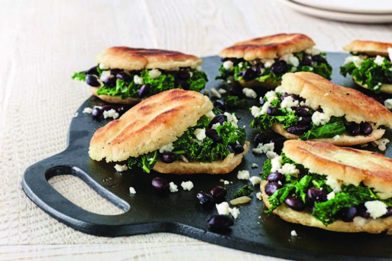 kale onion and black bean arepas