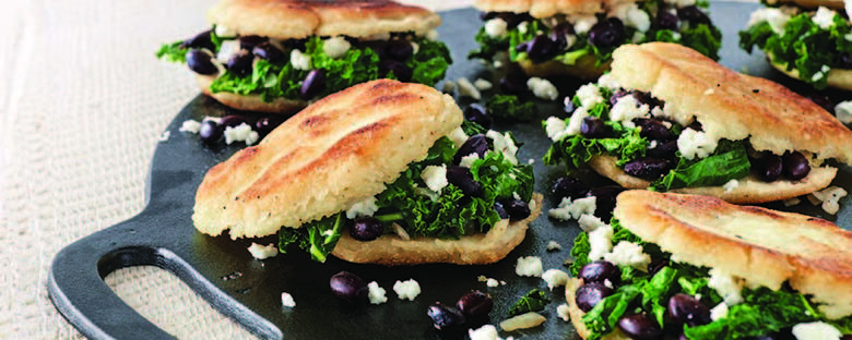 kale onion and black bean arepas