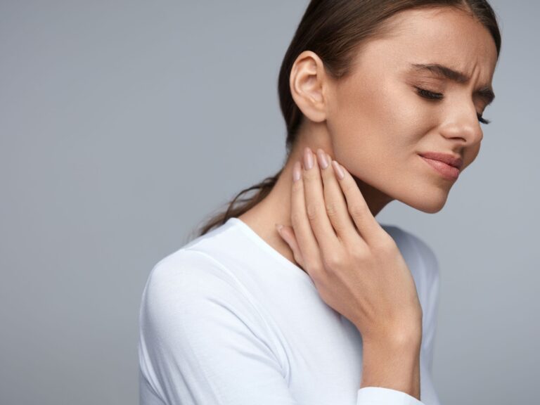 Woman In Pain. Beautiful Girl Feeling Toothache, Jaw, Neck Pain tmj headache