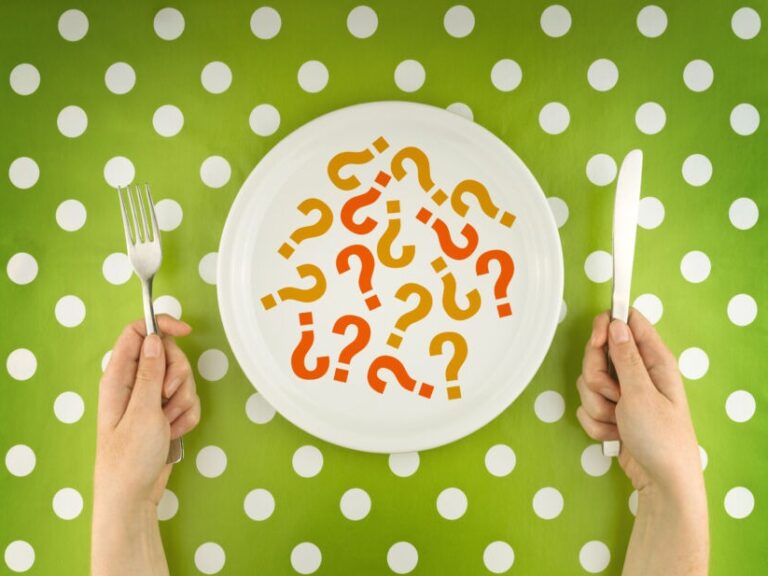 A sibo diet can be an elemental sibo diet or others, this is a picture of a plate with question marks to indicate wth confusion around which diet is best for sibo