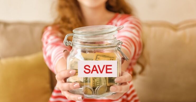 Prolon fasting mimickind diet discount code and cost saving tips. Woman holding out a jar that says save on it.