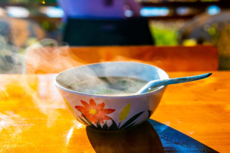 Fasting mimicking diet bowl of soup in a flower bowl this one can also be eaten on a low histamine diet