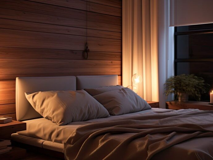 bedside blurred interior lighting best magnesium for sleep image is of a bed with warm lighting to help get sleep