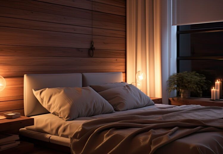 best magnesium for sleep image is of a bed with warm lighting to help get sleep
