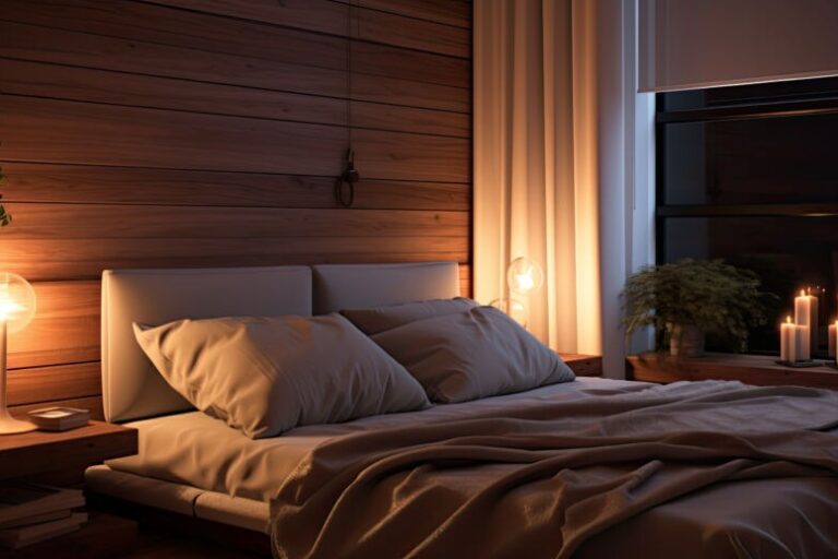 bedside blurred interior lighting best magnesium for sleep image is of a bed with warm lighting to help get sleep